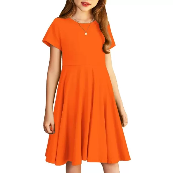 Arshiner Girls Dress Basic Short Sleeve A Line Swing Skater Twirl School Party Dress