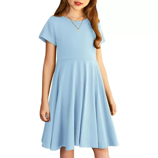 Arshiner Girls Dress Basic Short Sleeve A Line Swing Skater Twirl School Party Dress
