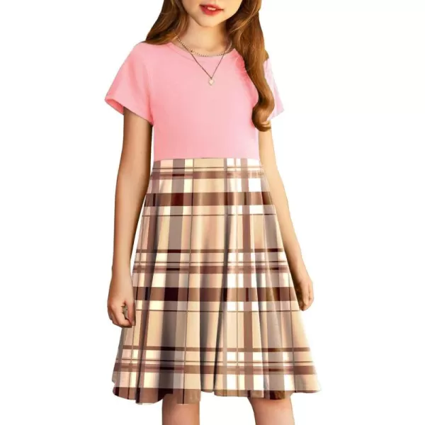 Arshiner Girls Dress Basic Short Sleeve A Line Swing Skater Twirl School Party Dress