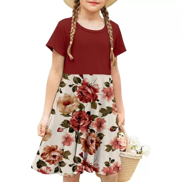 Arshiner Girls Dress Basic Short Sleeve A Line Swing Skater Twirl School Party Dress