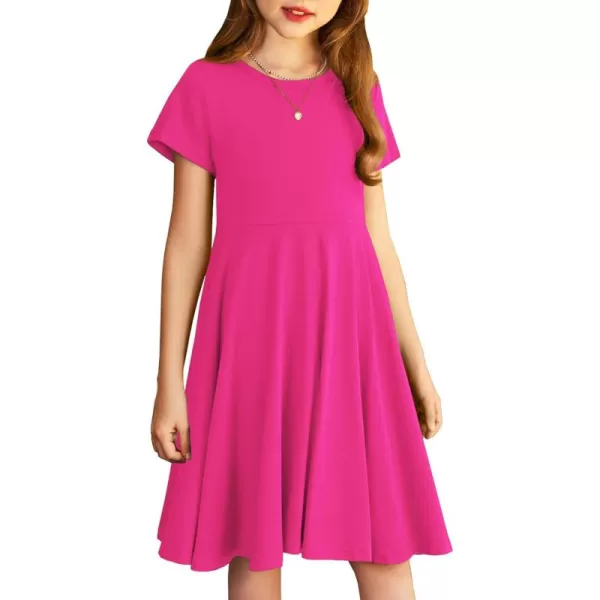 Arshiner Girls Dress Basic Short Sleeve A Line Swing Skater Twirl School Party Dress