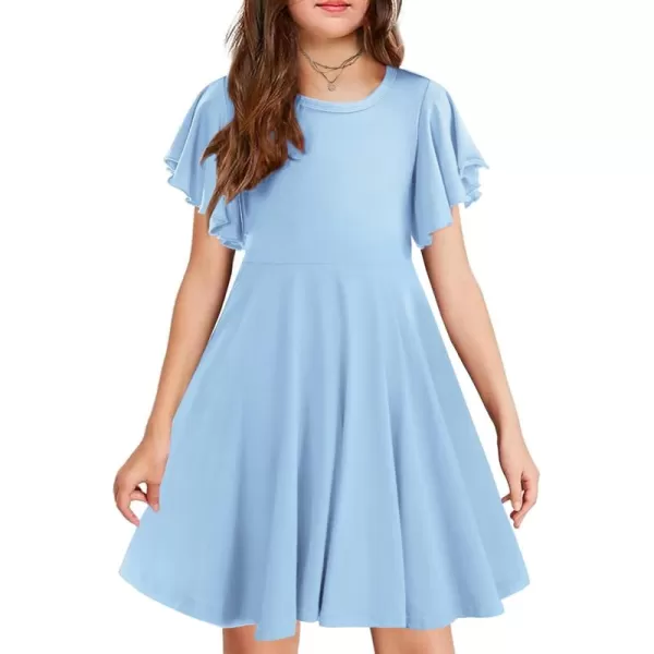 Arshiner Girls Dress Butterfly Sleeve Stretch A-Line Swing Skater Twirl School Dress with Pockets