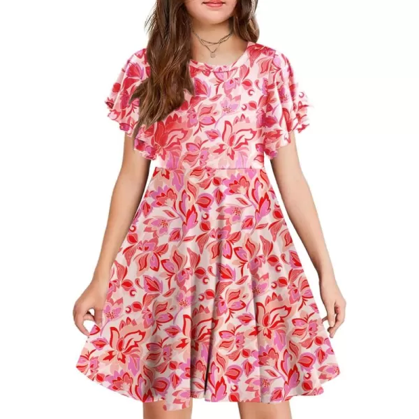 Arshiner Girls Dress Butterfly Sleeve Stretch A-Line Swing Skater Twirl School Dress with Pockets