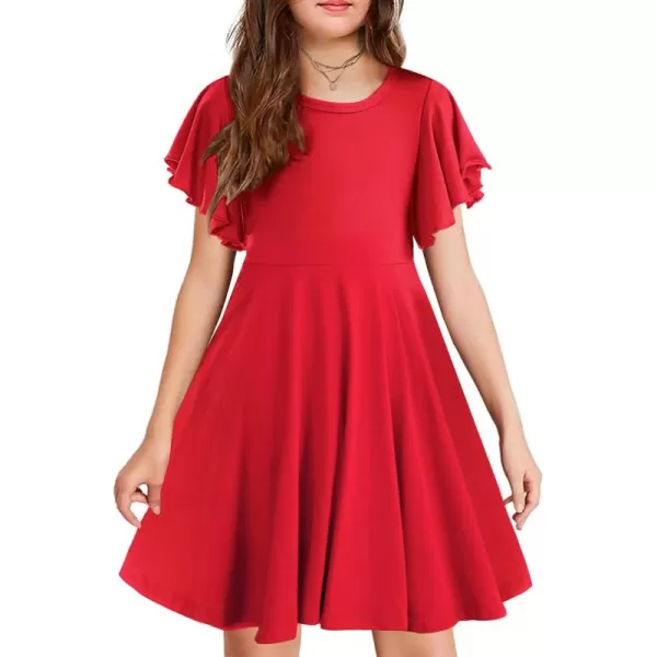 Arshiner Girls Dress Butterfly Sleeve Stretch A-Line Swing Skater Twirl School Dress with Pockets