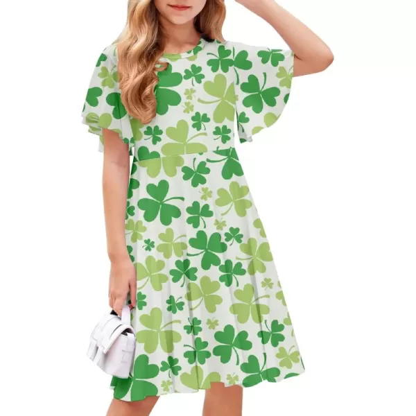 Arshiner Girls Dress Butterfly Sleeve Stretch A-Line Swing Skater Twirl School Dress with Pockets