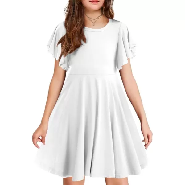 Arshiner Girls Dress Butterfly Sleeve Stretch A-Line Swing Skater Twirl School Dress with Pockets