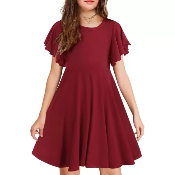 Arshiner Girls Dress Butterfly Sleeve Stretch A-Line Swing Skater Twirl School Dress with Pockets
