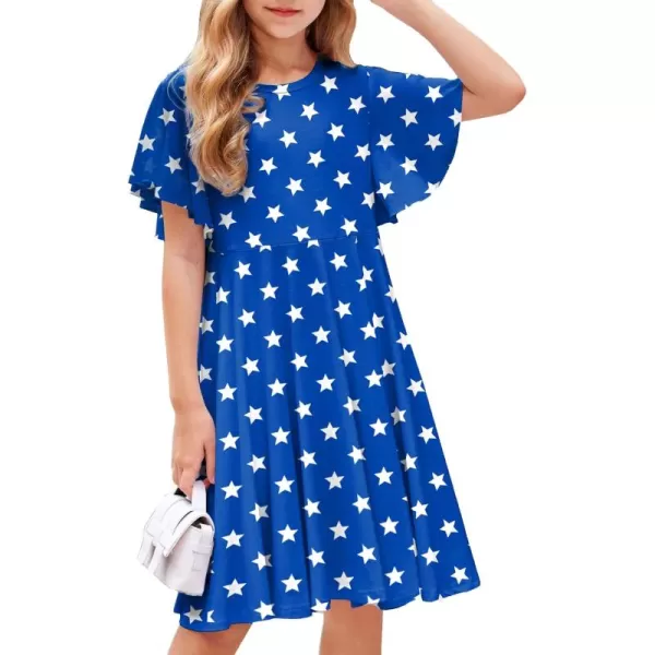 Arshiner Girls Dress Butterfly Sleeve Stretch A-Line Swing Skater Twirl School Dress with Pockets
