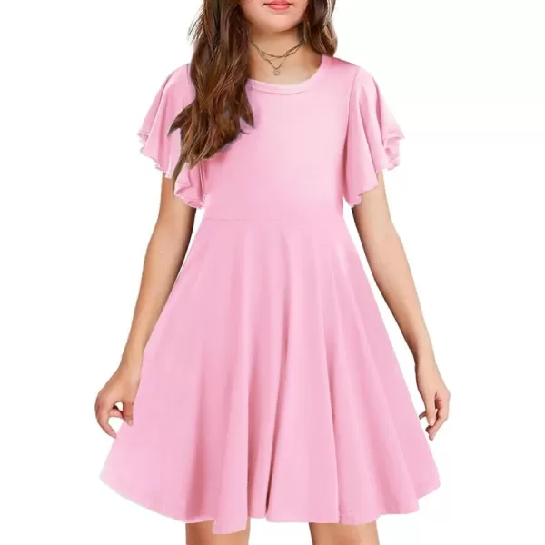 Arshiner Girls Dress Butterfly Sleeve Stretch A-Line Swing Skater Twirl School Dress with Pockets