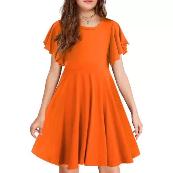 Arshiner Girls Dress Butterfly Sleeve Stretch A-Line Swing Skater Twirl School Dress with Pockets