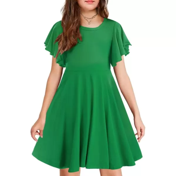 Arshiner Girls Dress Butterfly Sleeve Stretch A-Line Swing Skater Twirl School Dress with Pockets