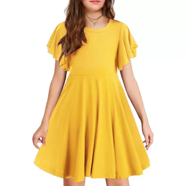 Arshiner Girls Dress Butterfly Sleeve Stretch A-Line Swing Skater Twirl School Dress with Pockets
