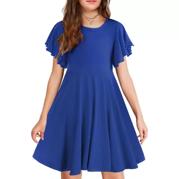 Arshiner Girls Dress Butterfly Sleeve Stretch A-Line Swing Skater Twirl School Dress with Pockets