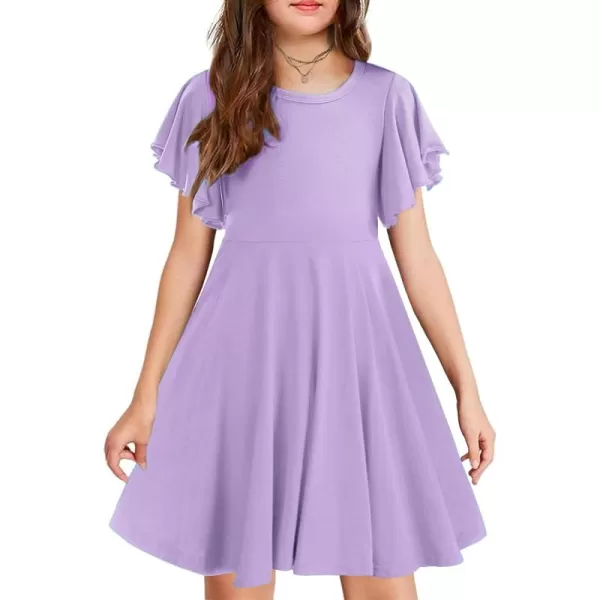 Arshiner Girls Dress Butterfly Sleeve Stretch A-Line Swing Skater Twirl School Dress with Pockets