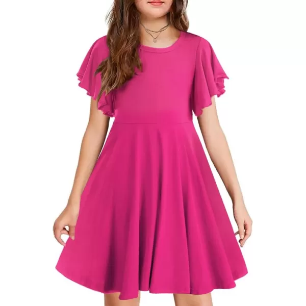 Arshiner Girls Dress Butterfly Sleeve Stretch A-Line Swing Skater Twirl School Dress with Pockets
