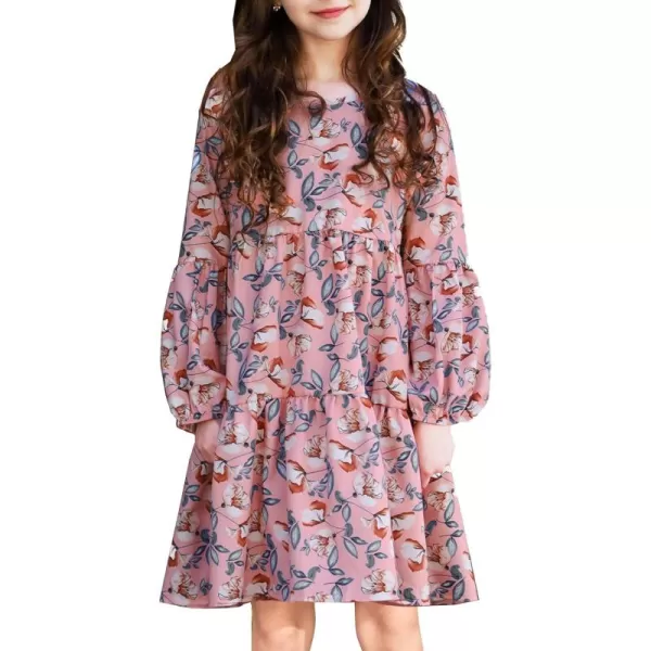 Arshiner Girls Dress Long Sleeve A Line Loose Swing Ruffle Tunic Dresses