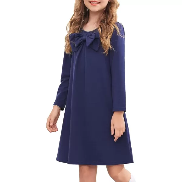 Arshiner Girls Dress Long Sleeve Solid Tunic Dress for Girls with Big Bow Tie