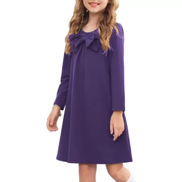 Arshiner Girls Dress Long Sleeve Solid Tunic Dress for Girls with Big Bow Tie
