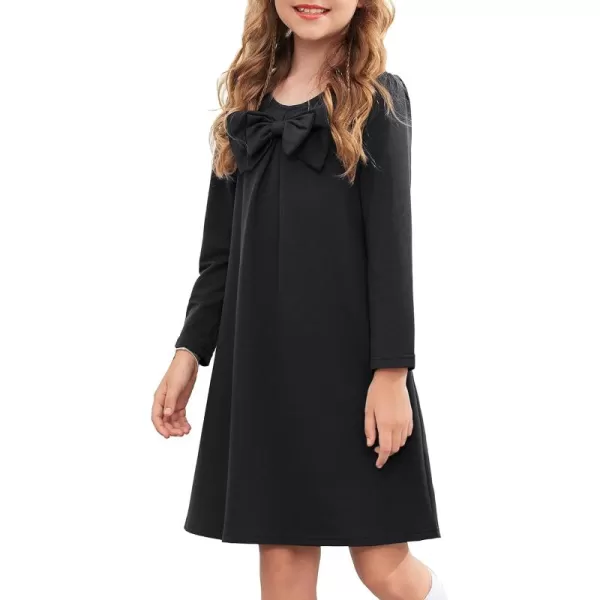 Arshiner Girls Dress Long Sleeve Solid Tunic Dress for Girls with Big Bow Tie