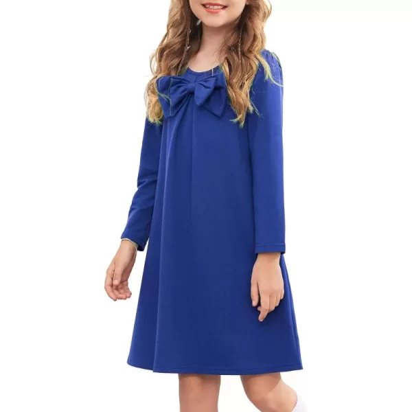 Arshiner Girls Dress Long Sleeve Solid Tunic Dress for Girls with Big Bow Tie