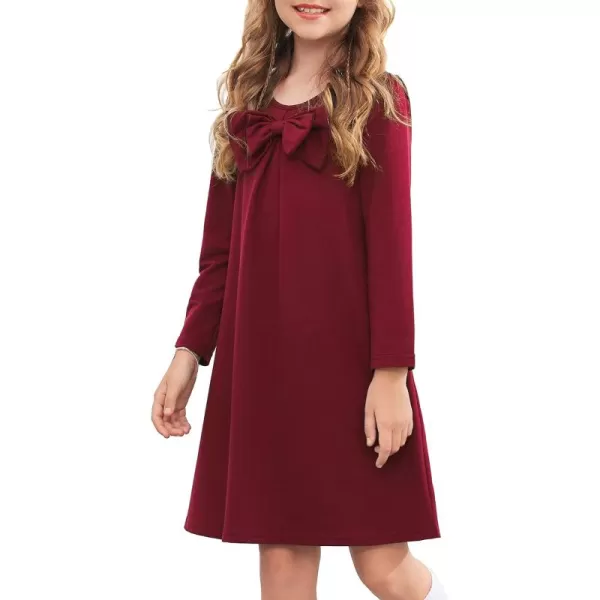 Arshiner Girls Dress Long Sleeve Solid Tunic Dress for Girls with Big Bow Tie