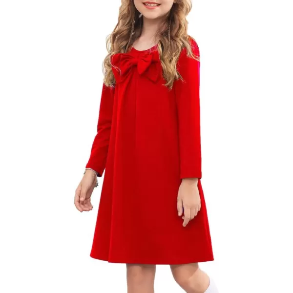 Arshiner Girls Dress Long Sleeve Solid Tunic Dress for Girls with Big Bow Tie