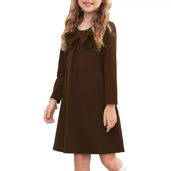 Arshiner Girls Dress Long Sleeve Solid Tunic Dress for Girls with Big Bow Tie