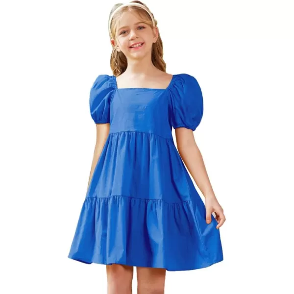 Arshiner Girls Dress Puff Sleeve A-Line Classic Elegant Beach Ruffled Loose Tiered Ruffle Casual Dresses Square Neck