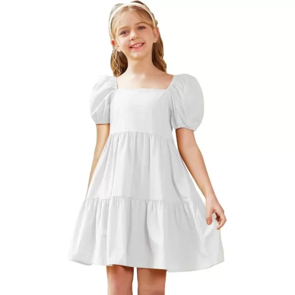 Arshiner Girls Dress Puff Sleeve A-Line Classic Elegant Beach Ruffled Loose Tiered Ruffle Casual Dresses Square Neck