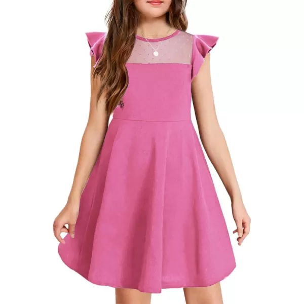Arshiner Girls Dress Summer Ruffle Sleeve Mesh A Line Casual Party Dresses with Pockets 6-13 Years