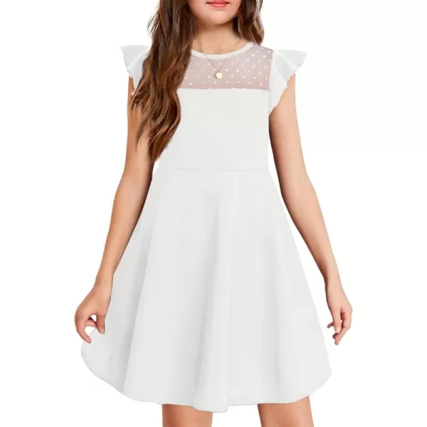 Arshiner Girls Dress Summer Ruffle Sleeve Mesh A Line Casual Party Dresses with Pockets 6-13 Years