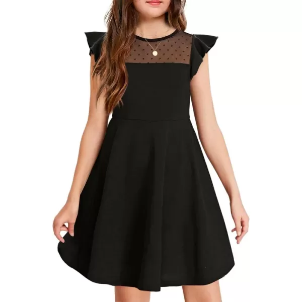 Arshiner Girls Dress Summer Ruffle Sleeve Mesh A Line Casual Party Dresses with Pockets 6-13 Years