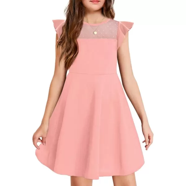 Arshiner Girls Dress Summer Ruffle Sleeve Mesh A Line Casual Party Dresses with Pockets 6-13 Years