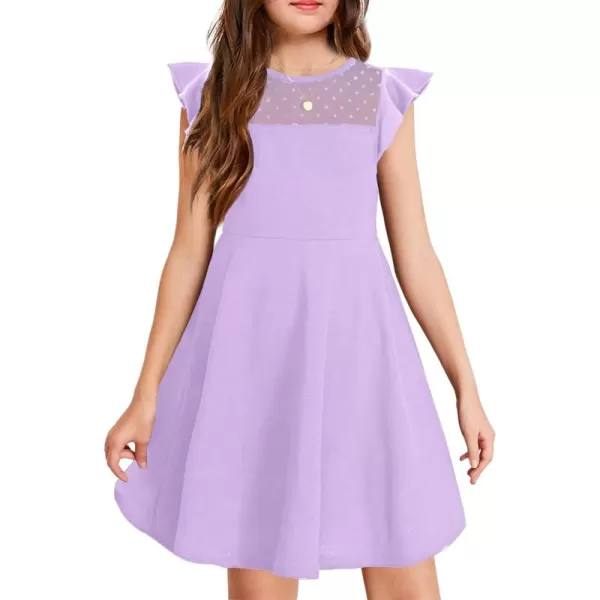 Arshiner Girls Dress Summer Ruffle Sleeve Mesh A Line Casual Party Dresses with Pockets 6-13 Years