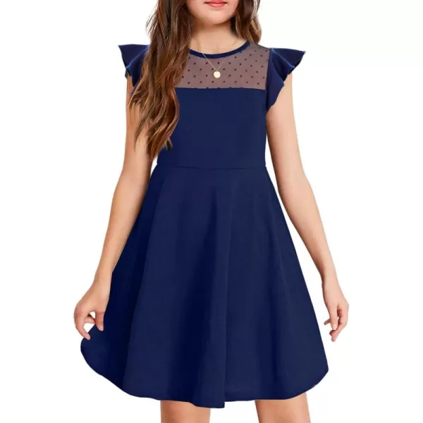 Arshiner Girls Dress Summer Ruffle Sleeve Mesh A Line Casual Party Dresses with Pockets 6-13 Years