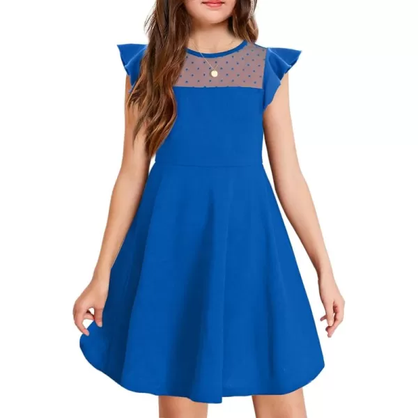 Arshiner Girls Dress Summer Ruffle Sleeve Mesh A Line Casual Party Dresses with Pockets 6-13 Years