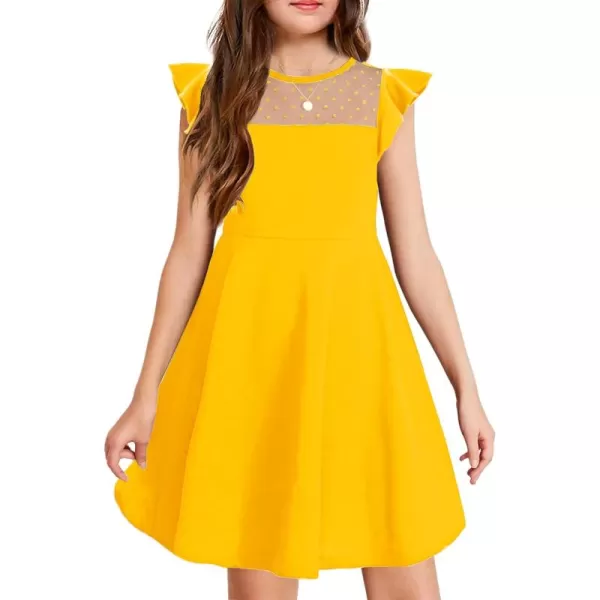 Arshiner Girls Dress Summer Ruffle Sleeve Mesh A Line Casual Party Dresses with Pockets 6-13 Years