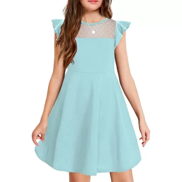 Arshiner Girls Dress Summer Ruffle Sleeve Mesh A Line Casual Party Dresses with Pockets 6-13 Years
