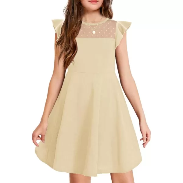 Arshiner Girls Dress Summer Ruffle Sleeve Mesh A Line Casual Party Dresses with Pockets 6-13 Years