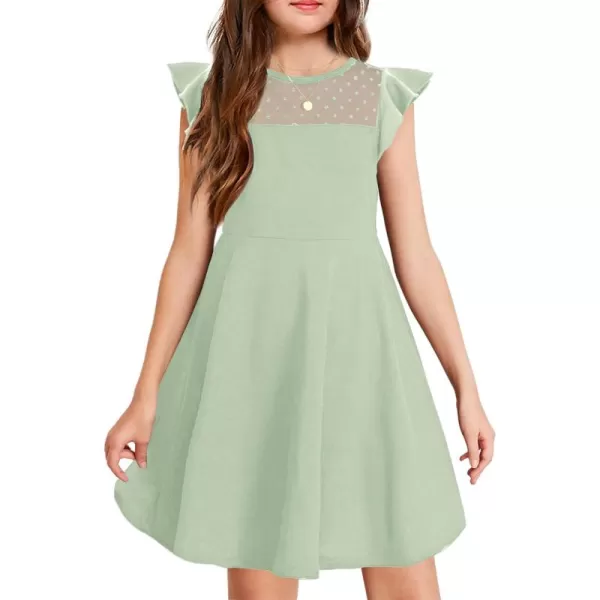 Arshiner Girls Dress Summer Ruffle Sleeve Mesh A Line Casual Party Dresses with Pockets 6-13 Years