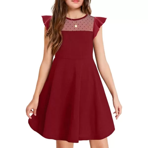 Arshiner Girls Dress Summer Ruffle Sleeve Mesh A Line Casual Party Dresses with Pockets 6-13 Years