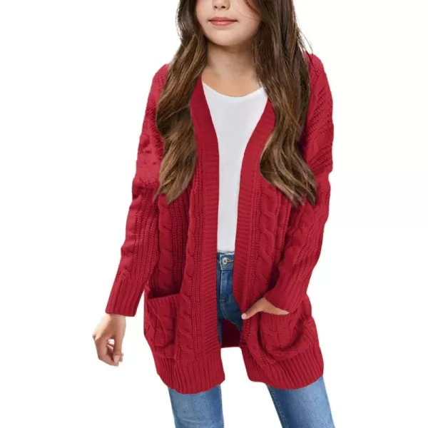 Arshiner Girls Open Front Cardigan Long Sleeve Casual Kids Fall Clothes Solid Thick Chunky Sweater Coat with Pockets