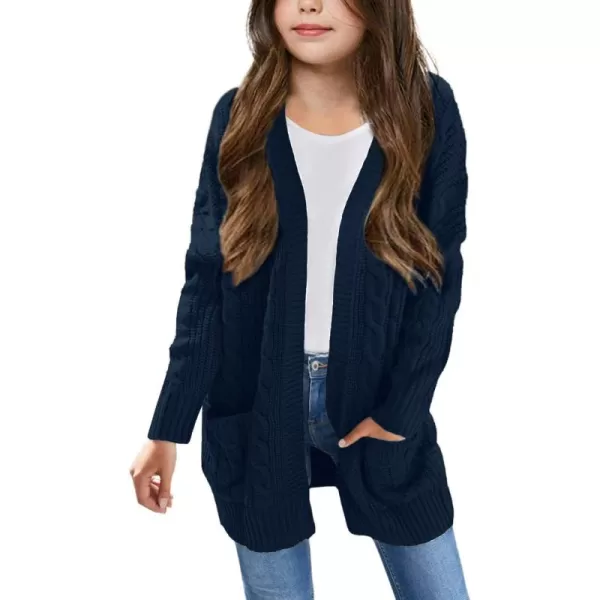 Arshiner Girls Open Front Cardigan Long Sleeve Casual Kids Fall Clothes Solid Thick Chunky Sweater Coat with Pockets