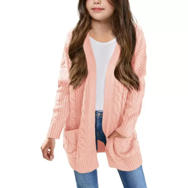 Arshiner Girls Open Front Cardigan Long Sleeve Casual Kids Fall Clothes Solid Thick Chunky Sweater Coat with Pockets