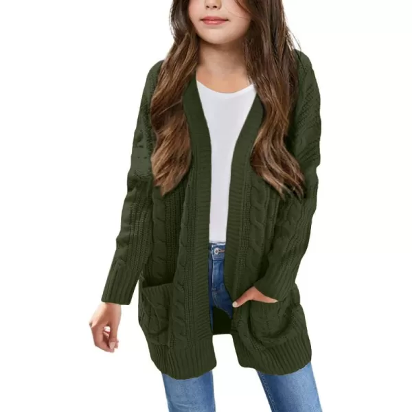 Arshiner Girls Open Front Cardigan Long Sleeve Casual Kids Fall Clothes Solid Thick Chunky Sweater Coat with Pockets