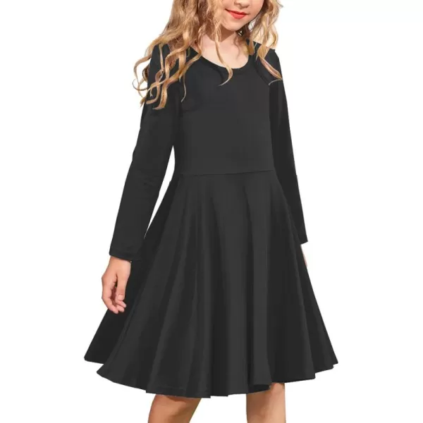 Arshiner Girls Twirl School Dress Long Sleeve A-line Spring Casual Dress Black 12 Years