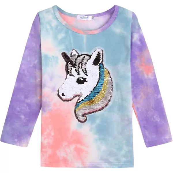 Arshiner Girls Unicorn Shirts Short Sleeve Flip Sequin T-Shirt Tops