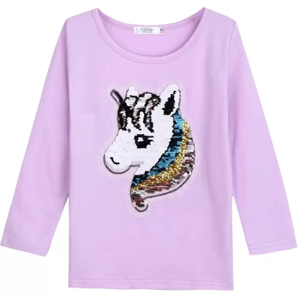 Arshiner Girls Unicorn Shirts Short Sleeve Flip Sequin T-Shirt Tops