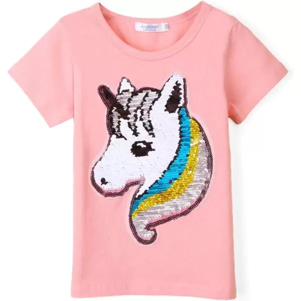 Arshiner Girls Unicorn Shirts Short Sleeve Flip Sequin T-Shirt Tops