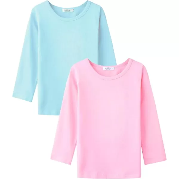 Arshiner Kids 2 Pack Long Sleeve Tees Girls Basic Tees 2pcs Shirt